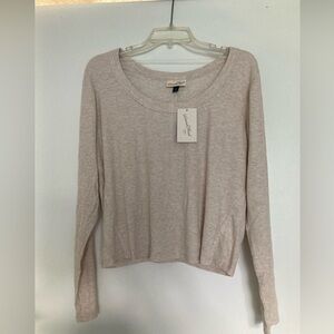 NWT Universal Thread Long Sleeve Rib Scoop Neck Tee in Heathered Beige Size 1X